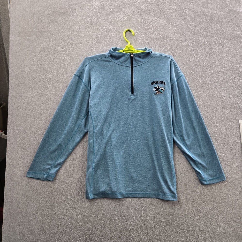 San Jose Sharks Men Sweatshirt L/G Teal Embroidered‎ Quarter Zip Team Logo